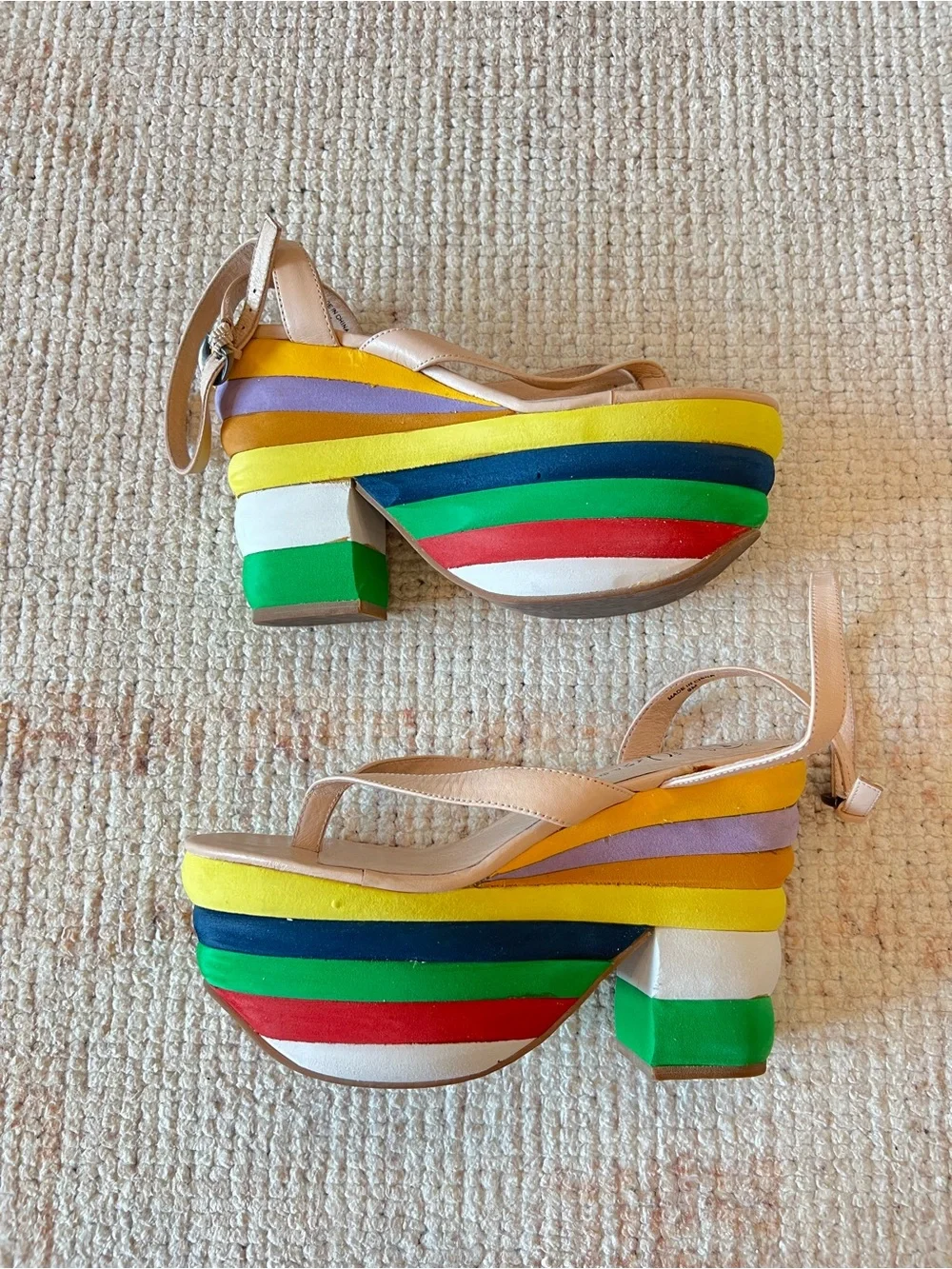 Jeffrey Campbell Rare “Salvatore” Platform Sandals in Rainbow Stripe - size 9